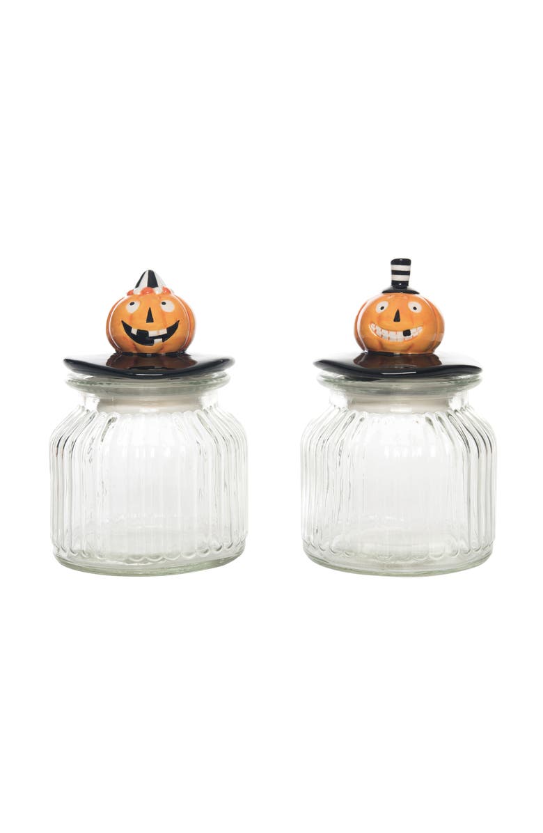 Transpac Dolomite Glass Circus Jack-O-Lantern Candy Jar Halloween Decor, Main, color, Clear