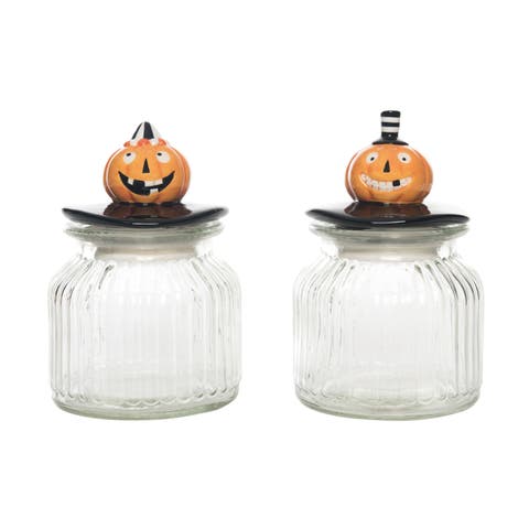 Dolomite Glass Circus Jack-O-Lantern Candy Jar Halloween Decor