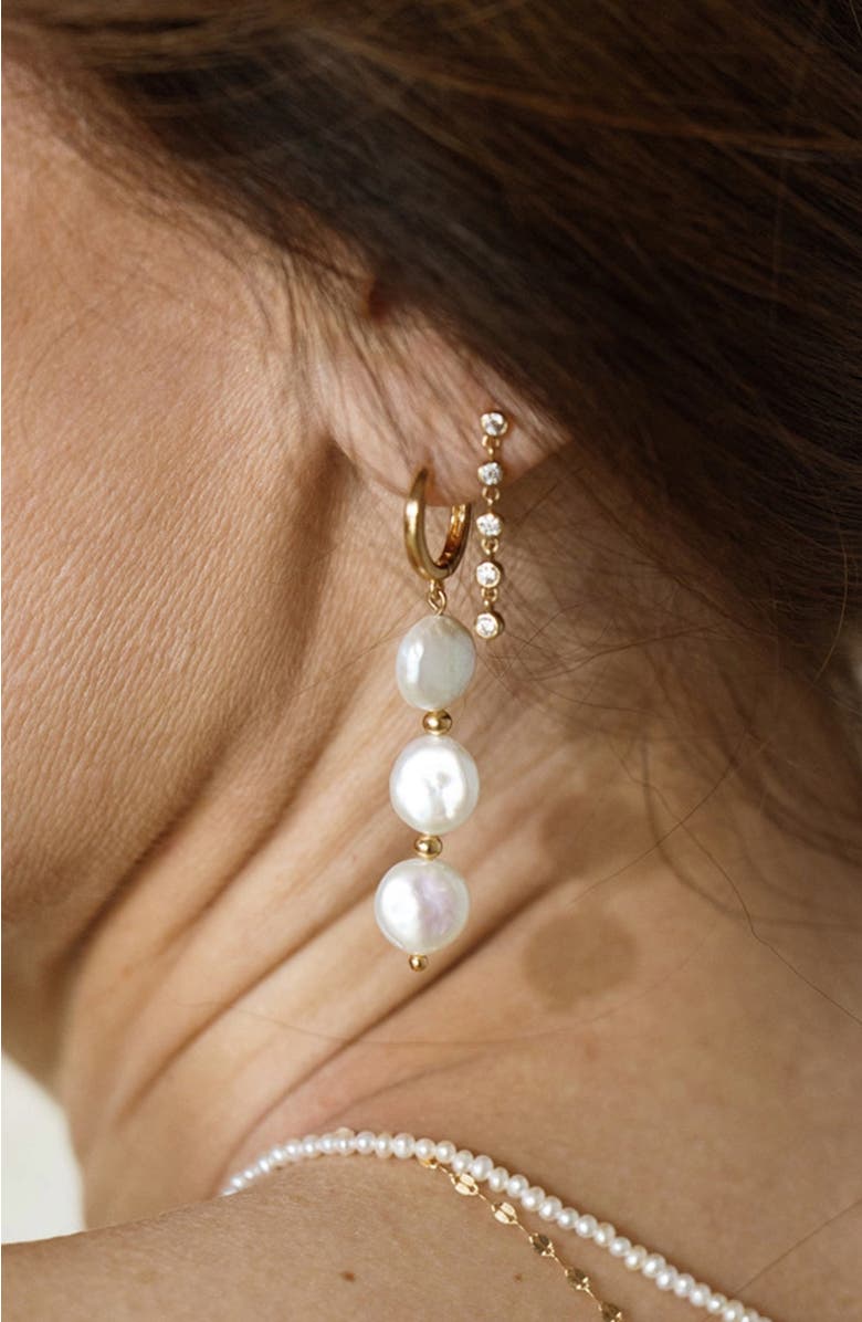 MADE BY MARY Laurel Pearl Drop Hoop Earrings, Alternate, color, 