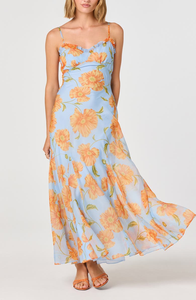 ASTR the Label Maeryn Floral Chiffon Maxi Dress, Alternate, color, Blue Orange Floral