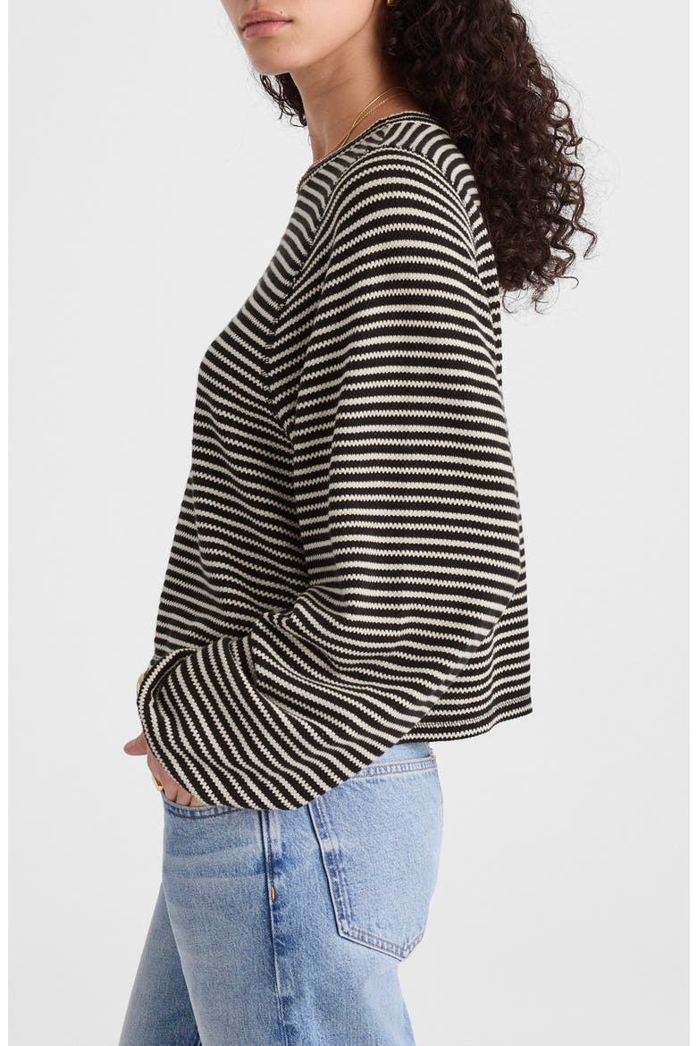 Stripe Curved Long Sleeve T-Shirt, Alternate, color, JET BLACK