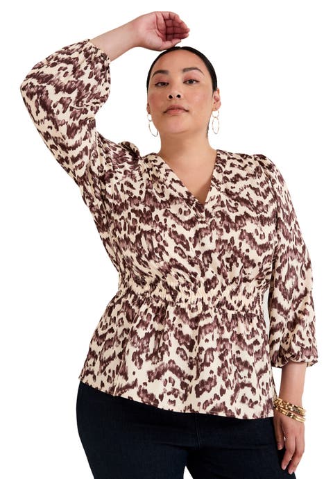 Puff-Sleeve Peplum Blouse (Plus Available)