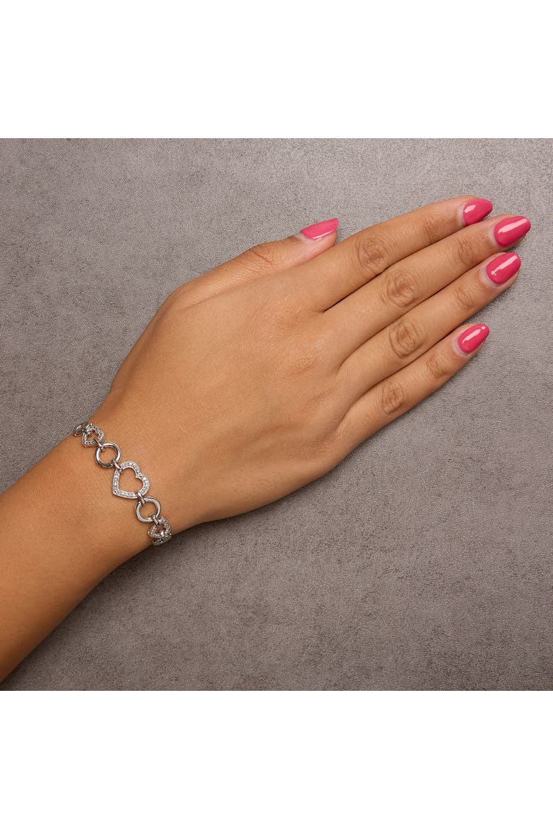 Silver Diamond Accent Interlinking Triple Heart Adjustable Bolo Bracelet, Alternate, color, White