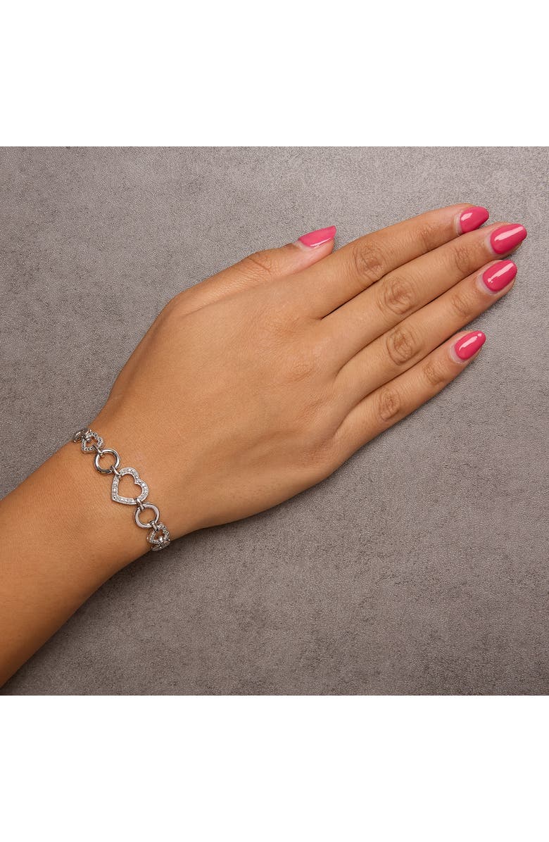 Haus of Brilliance Silver Diamond Accent Interlinking Triple Heart Adjustable Bolo Bracelet, Alternate, color, White