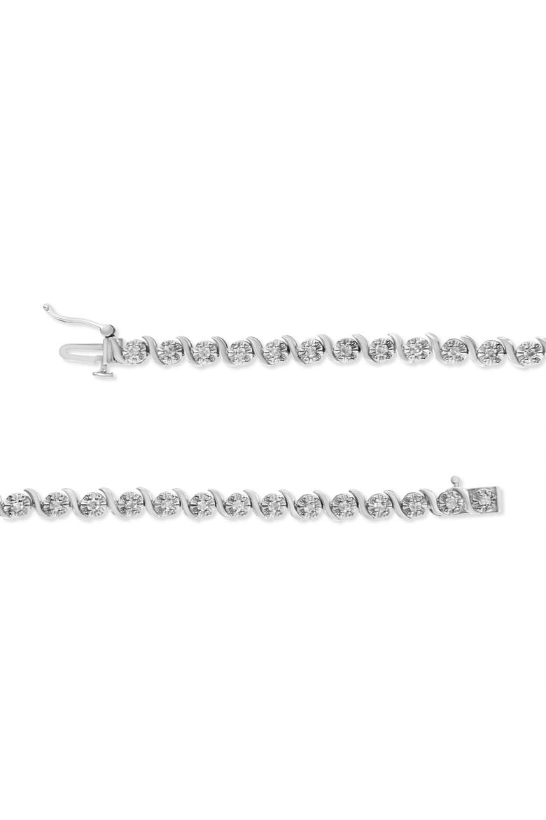 Silver 1.0 Cttw Diamond Spiral Wave Curved-Link Tennis Bracelet, Alternate, color, White