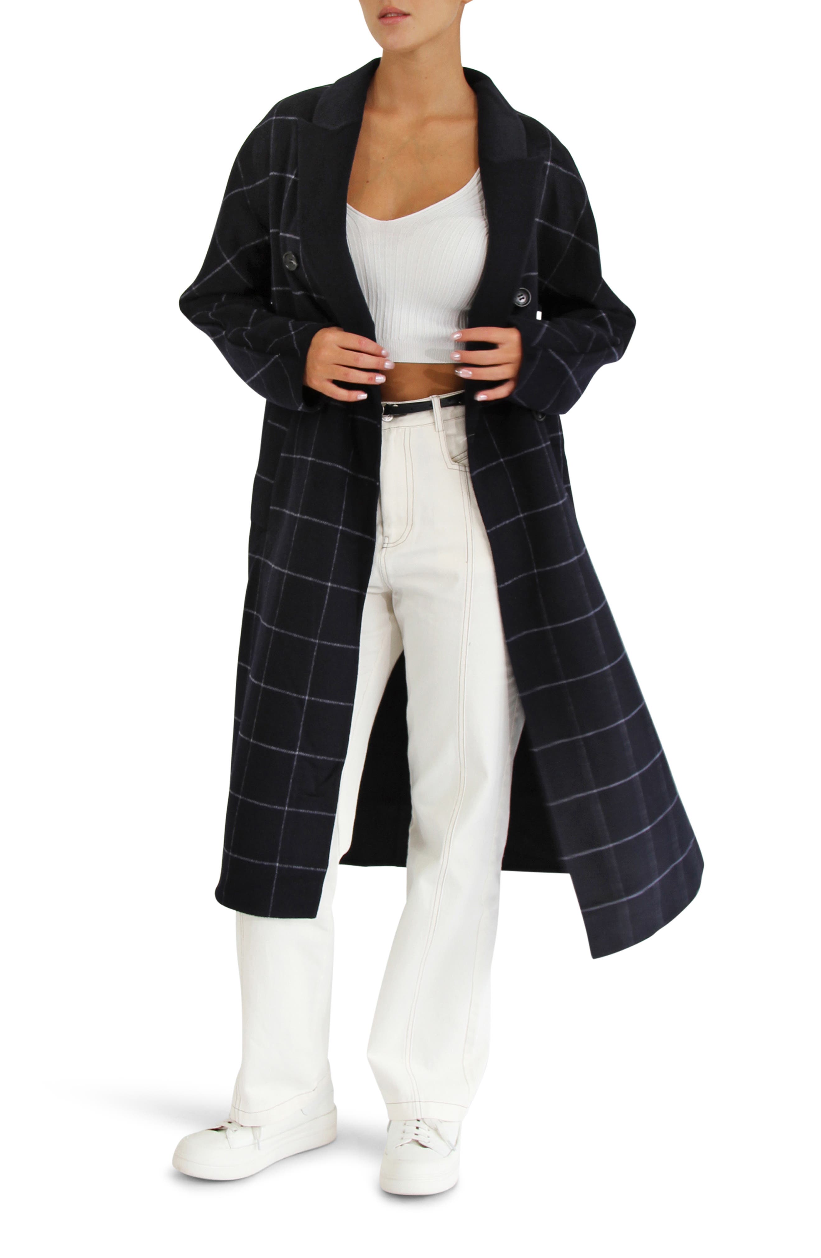 Belle & Bloom Guest List Windowpane Plaid Wool Blend Coat