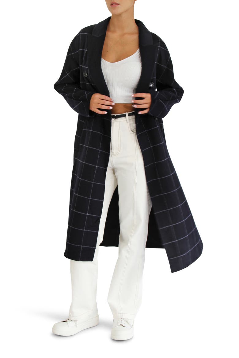 Guest List Windowpane Plaid Wool Blend Coat, Main, color, NAVY PLAID