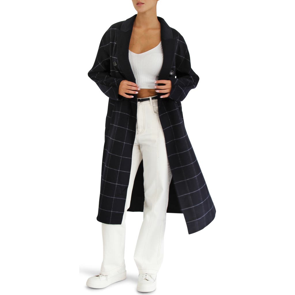 Belle & Bloom Guest List Windowpane Plaid Wool Blend Coat In Multi