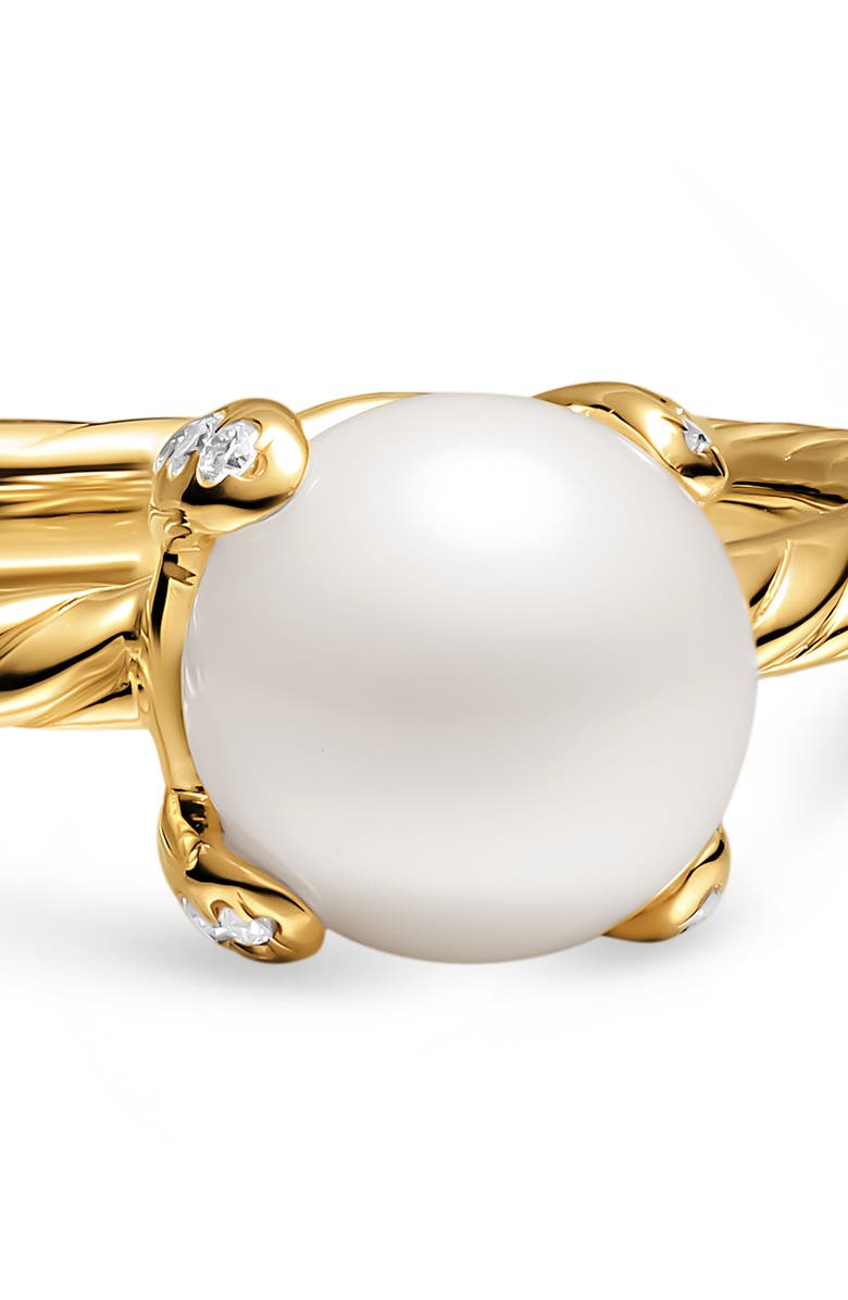 David Yurman Freshwater Pearl Classics Ring in 18K Yellow Gold with Diamonds, 2mm, Alternate, color, Gold