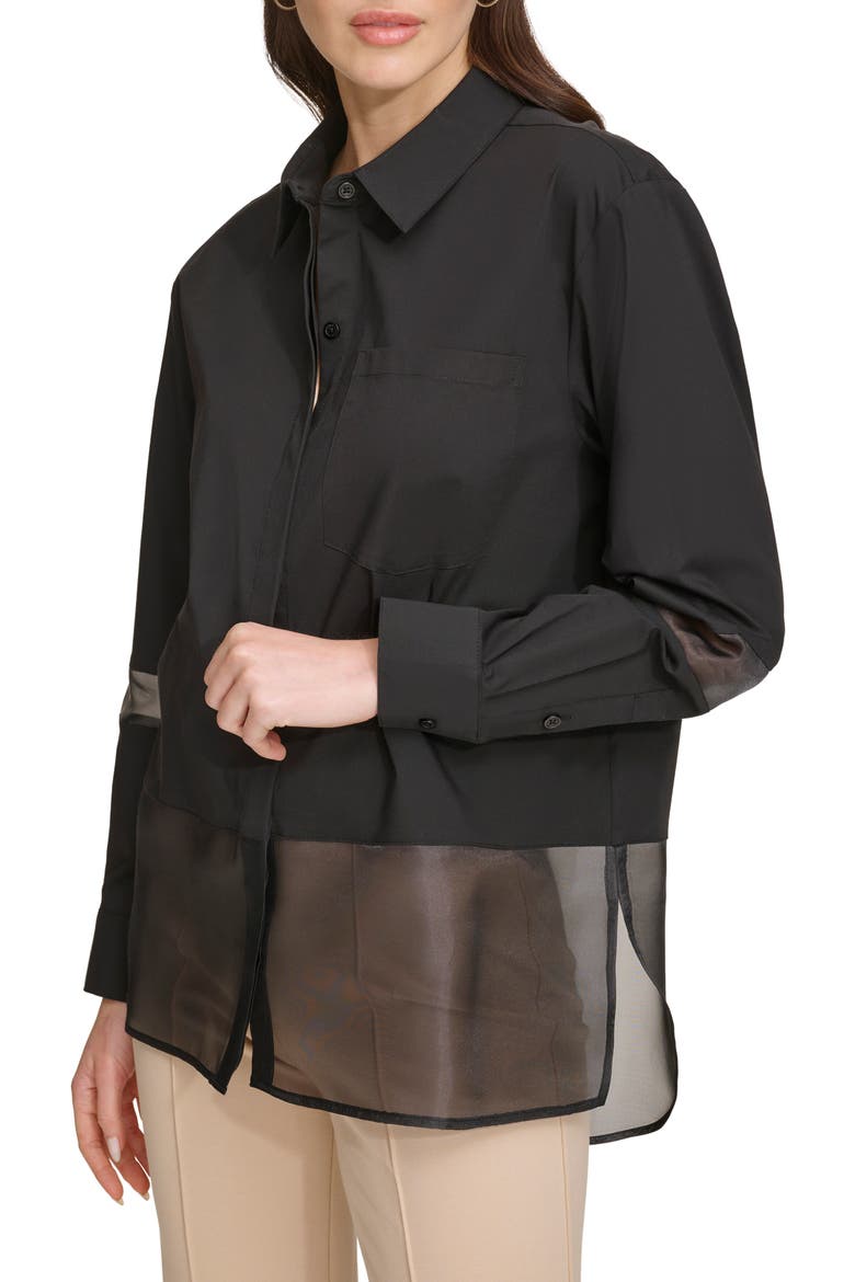 Mixed Media Button-Up Shirt, Alternate, color, BLACK