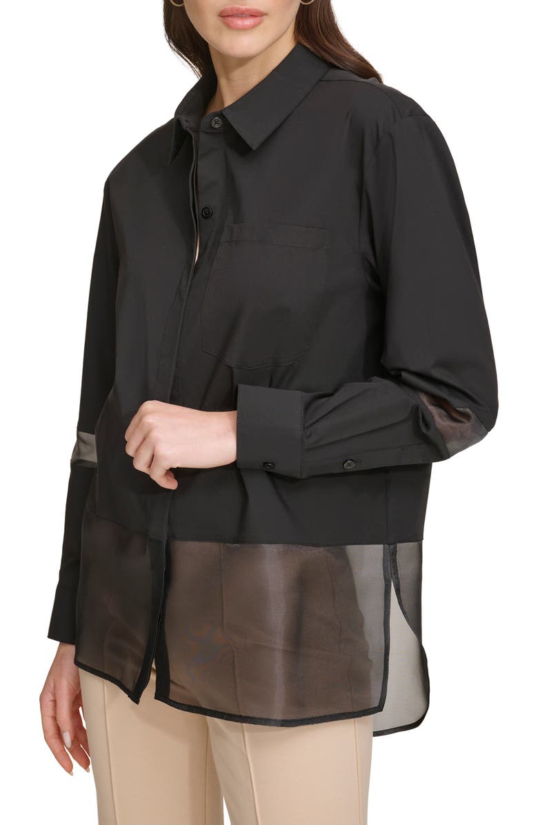 DKNY Mixed Media Button-Up Shirt, Alternate, color,