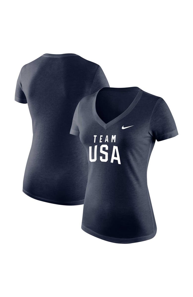 Nike Women's Nike Heather Navy Team USA Tri-Blend V-Neck T-Shirt, Main, color,