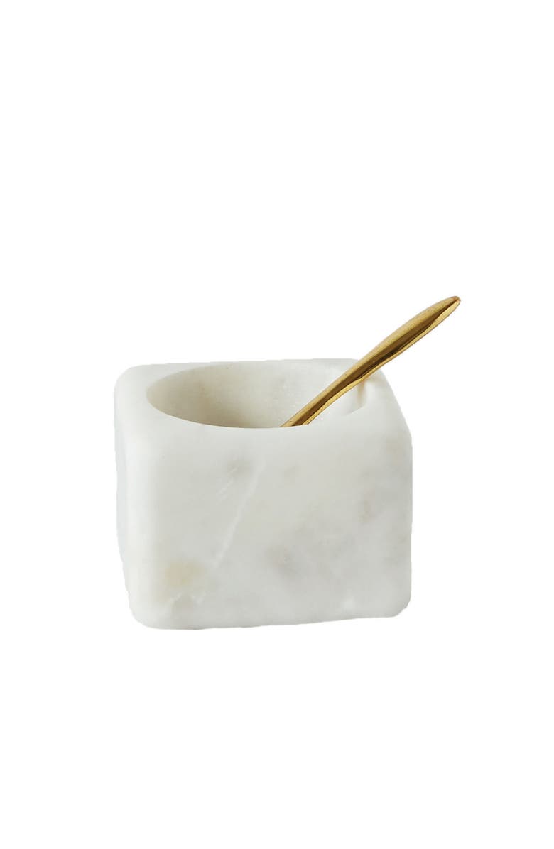 Storied Home Square Marble Bowl with Brass Spoon, White, Main, color, White