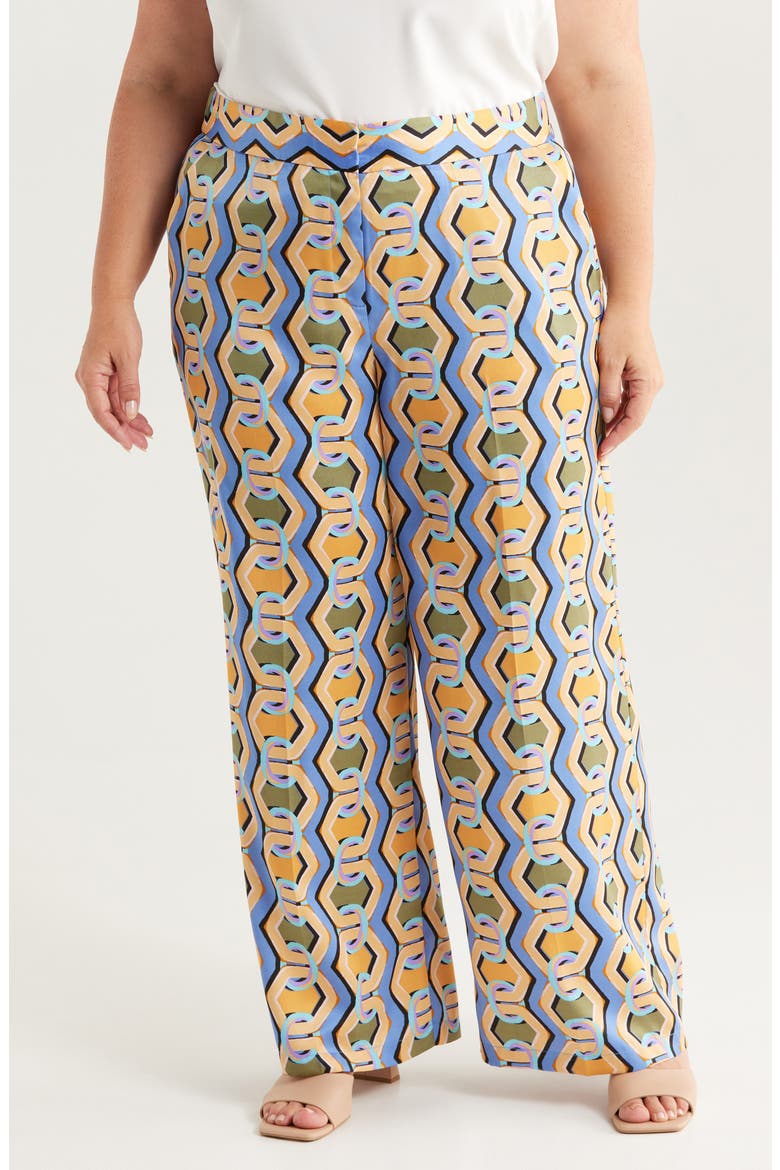 Geo Print Satin Wide Leg Pants, Main, color, BLUE CHAINS