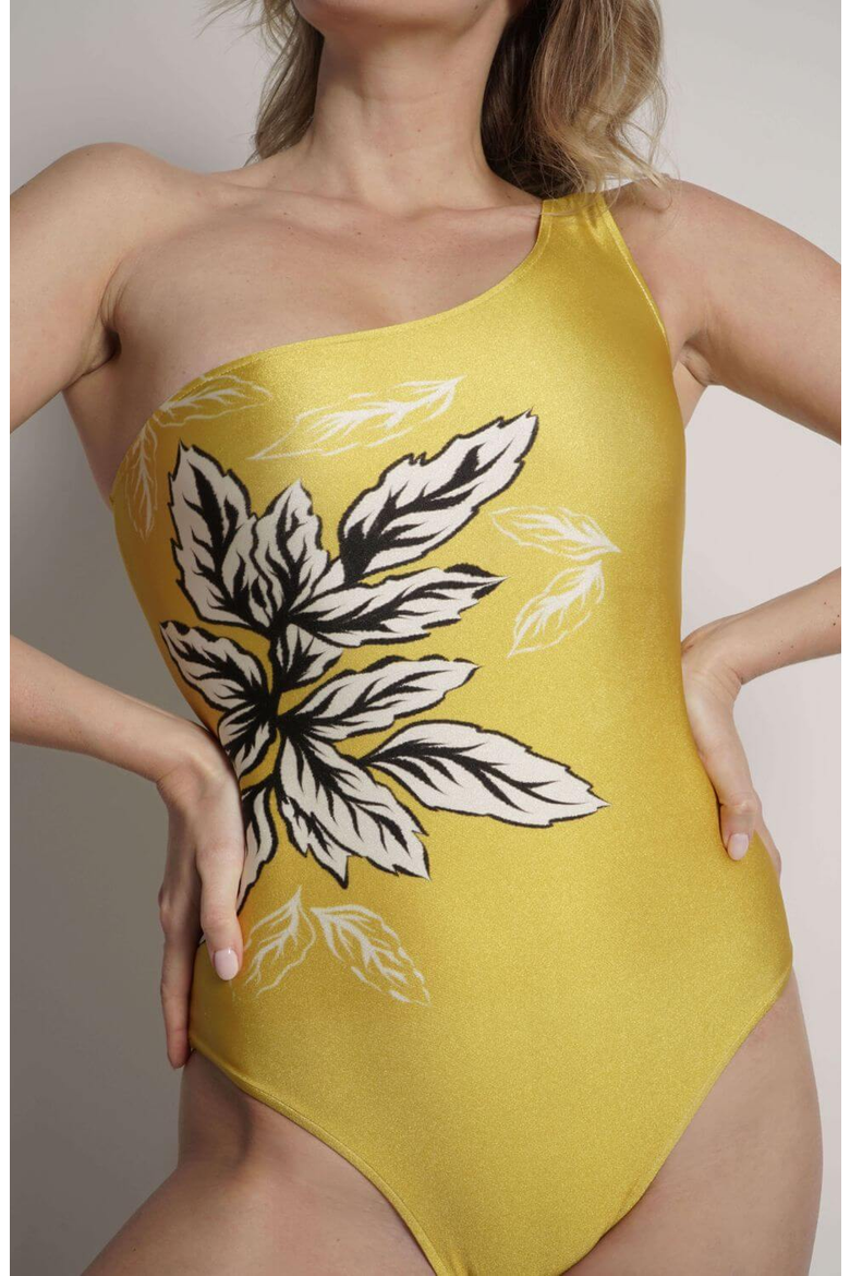Becky One Shoulder One Piece Swimsuit, Alternate, color, Yellow