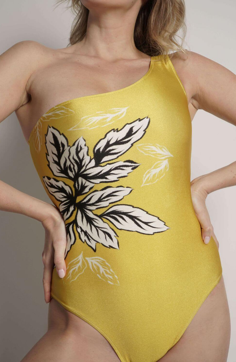 Sauipe Becky One Shoulder One Piece Swimsuit, Alternate, color, Yellow