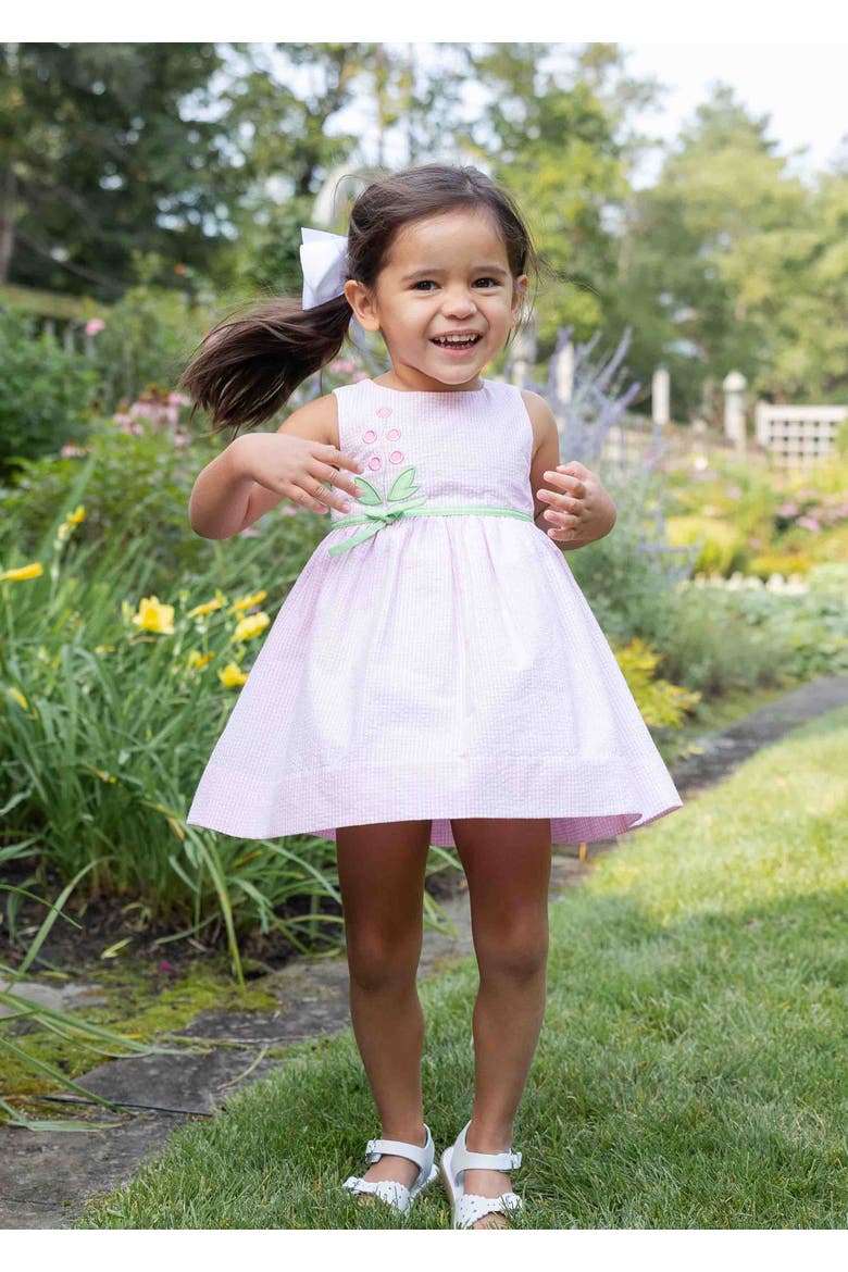 Check Seersucker Dress With Flowers, Alternate, color, Pink / White