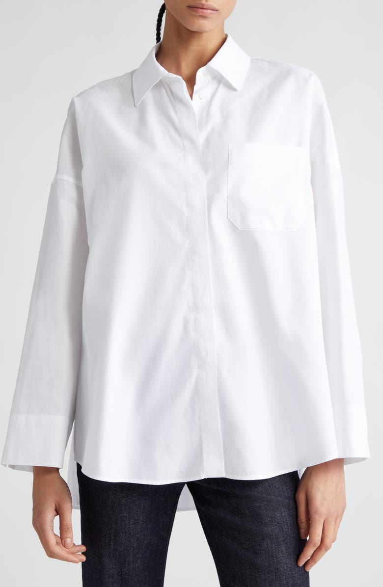 Max Mara Lodola Long Sleeve Cotton Oxford Trapeze Shirt, Main, color, 