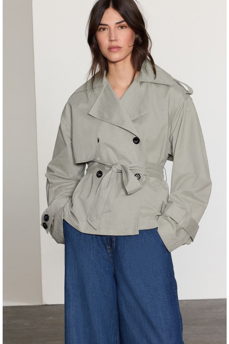 Crop Cotton Blend Trench Coat, Alternate, color, GREY