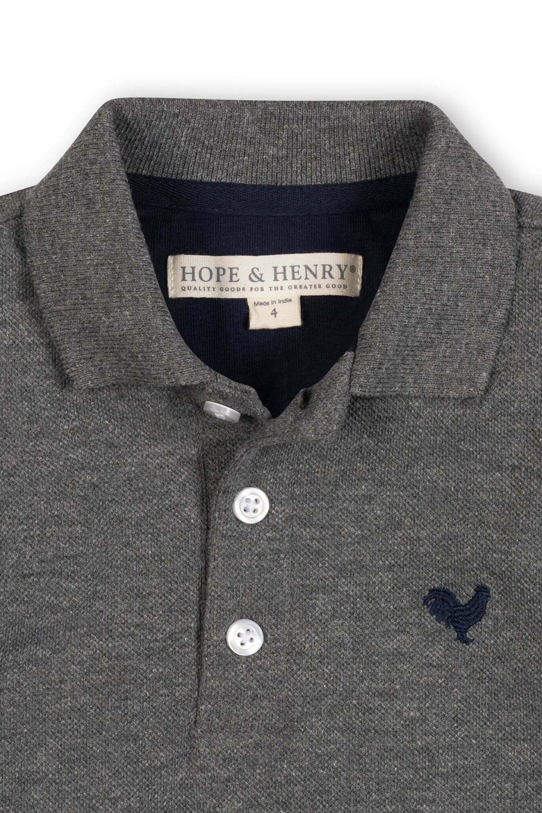 Kids' Organic Cotton Long Sleeve Pique Polo, Alternate, color, Dark Gray Heather
