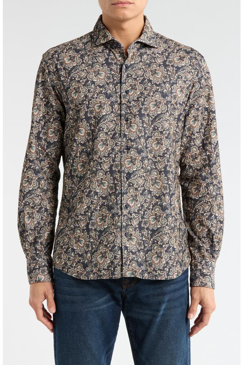 Modern Fit Corduroy Button Front Shirt, Main, color, DARK BLUE