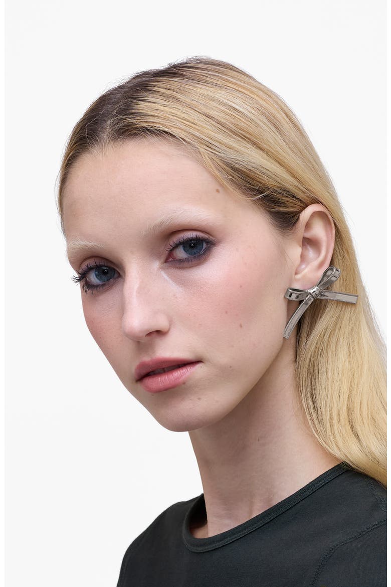 The Lingerie Bow Earrings, Alternate, color, SILVER