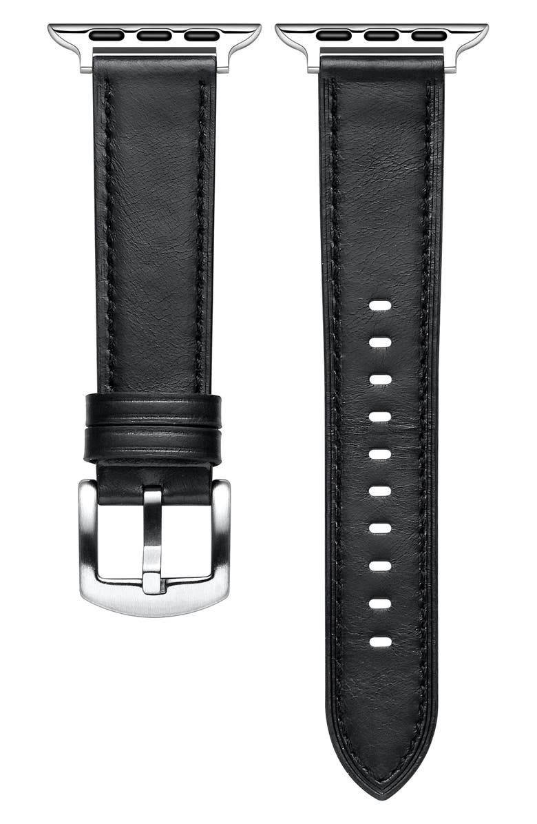 The Posh Tech Drake Leather Apple Watch<sup>®</sup> Watchband, Main, color, Black