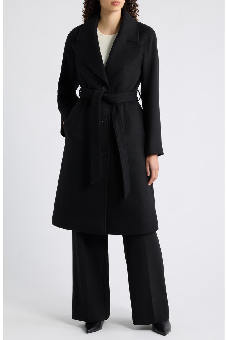 Belted Wool Blend Wrap Coat with Removable Bib, Alternate, color, BLACK