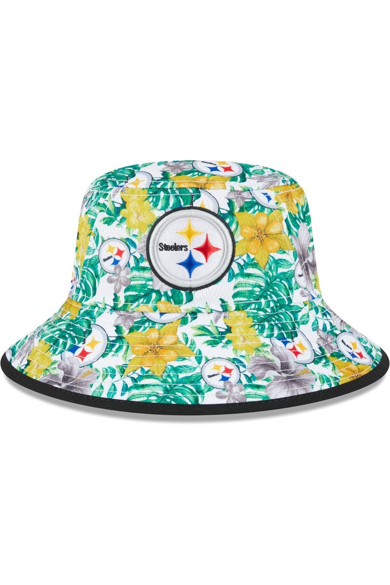 Men's New Era  White Pittsburgh Steelers Botanical Bucket Hat, Main, color, White