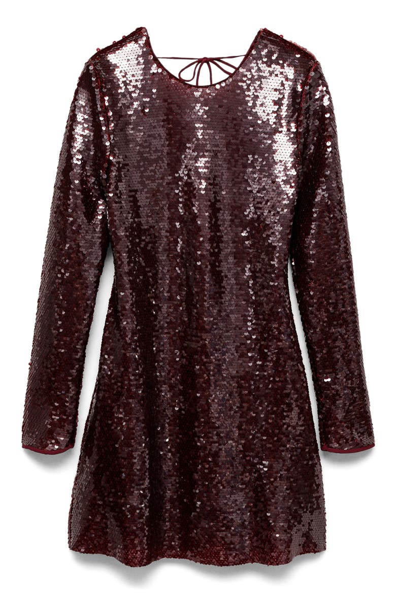 Scoop Back Long Sleeve Sequin Minidress, Alternate, color, MAROON