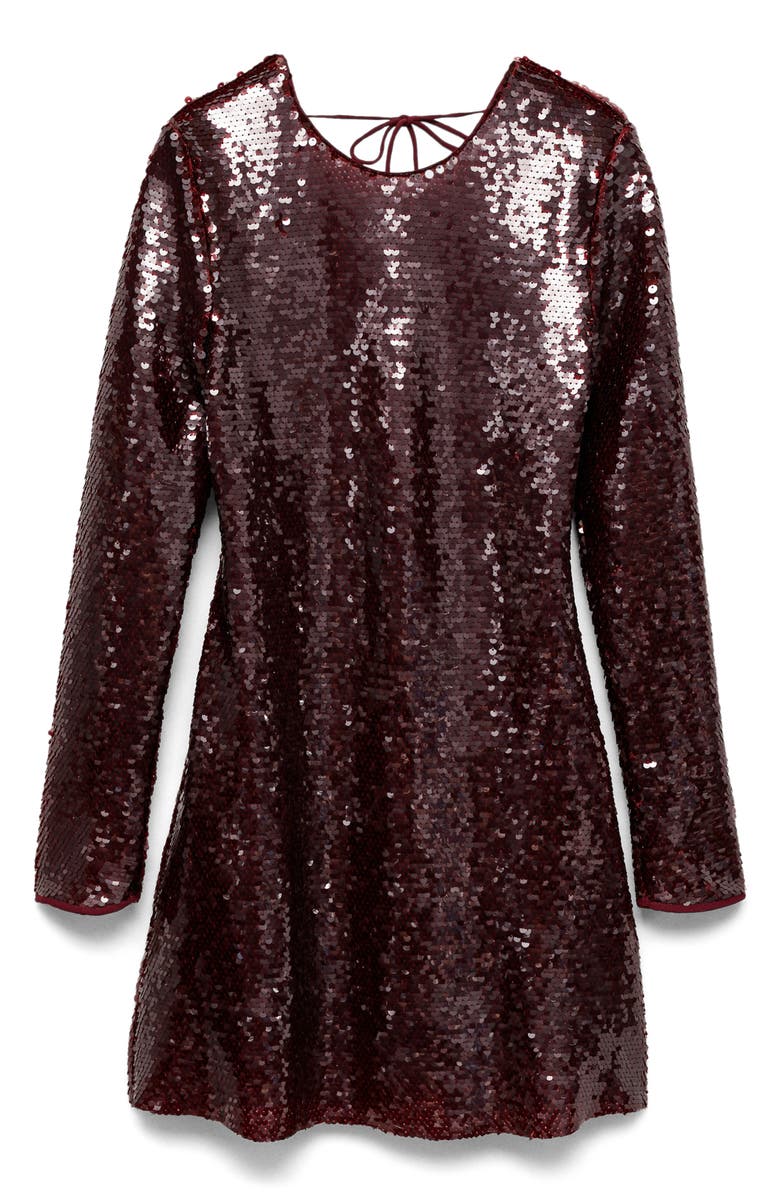 MANGO Scoop Back Long Sleeve Sequin Minidress, Alternate, color, Maroon