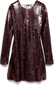 MANGO Scoop Back Long Sleeve Sequin Minidress