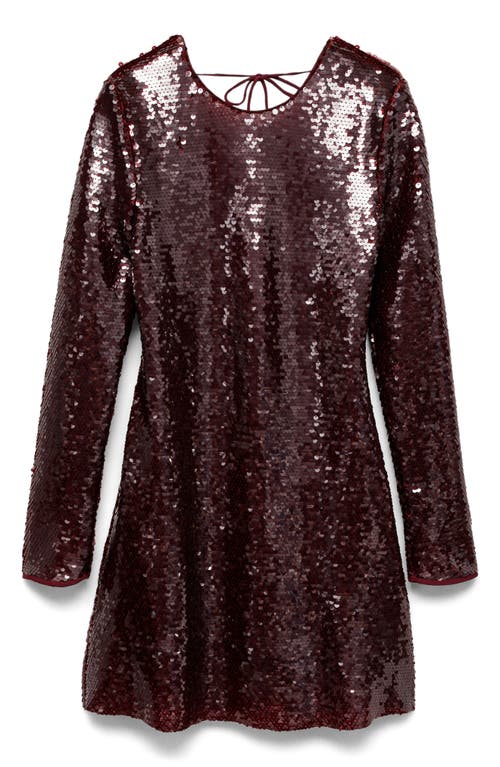 Mango Scoop Back Long Sleeve Sequin Minidress In Maroon