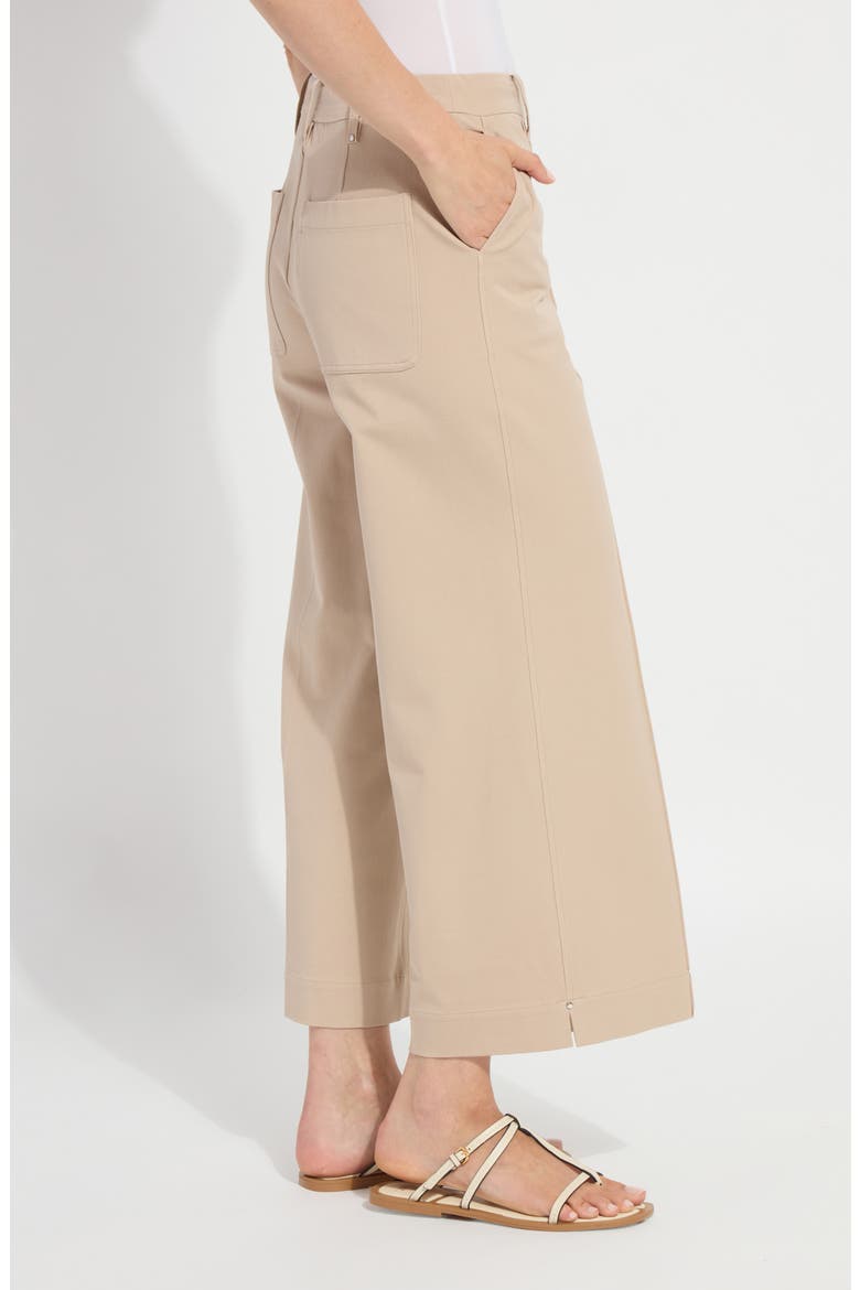 Miranda Pull-On High Waist Crop Wide Leg Twill Pants, Alternate, color, KHAKI