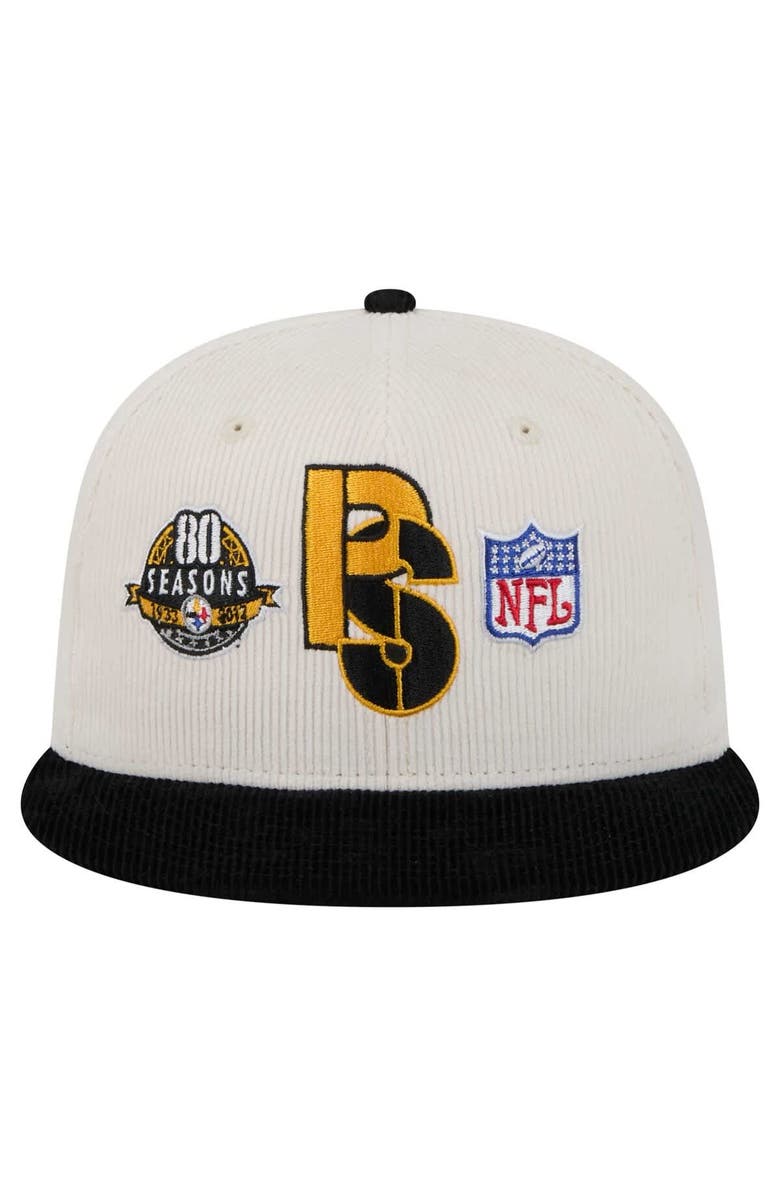 New Era Men's New Era Cream/Black Pittsburgh Steelers Corduroy 59FIFTY Fitted Hat, Alternate, color,