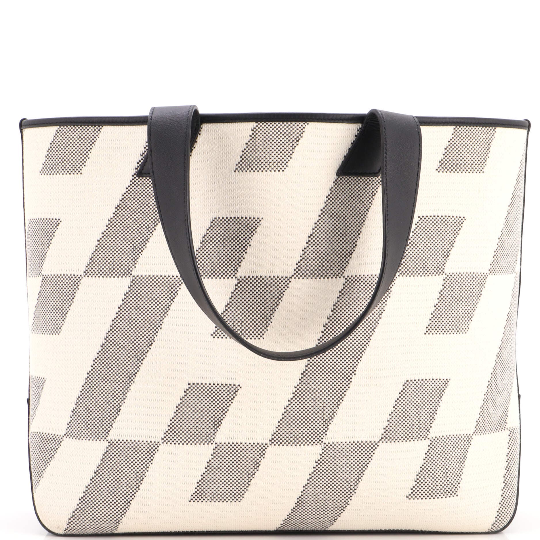 Cabas H en Biais Tote Canvas with Leather 40, Main, color, Black
