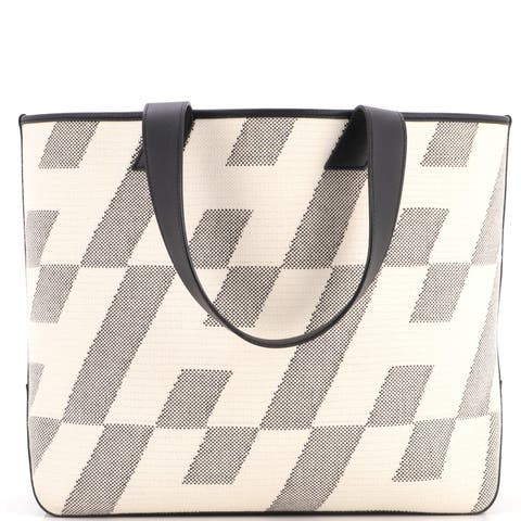 Cabas H en Biais Tote Canvas with Leather 40