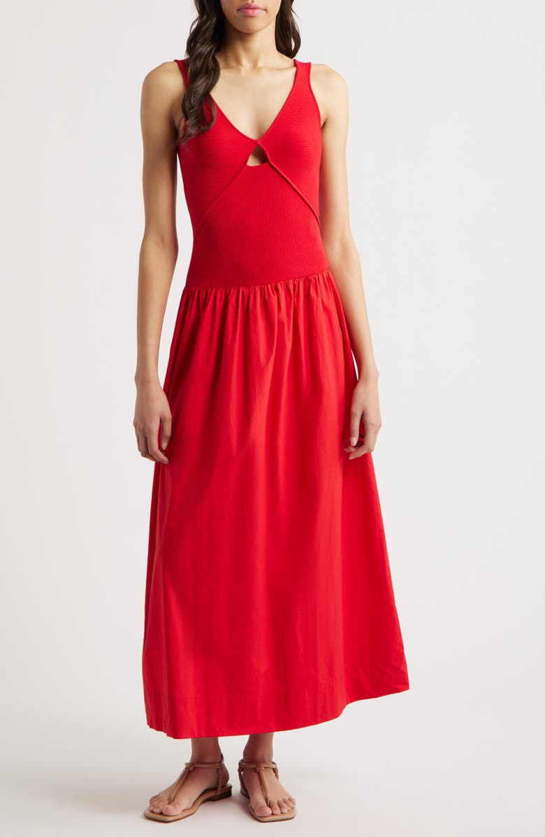 Rails Raquel Mixed Media Maxi Dress, Main, color, Cherry