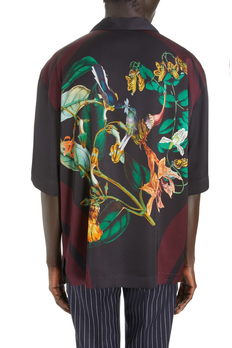 Cassi Floral Print Camp Shirt, Alternate, color, BLACK