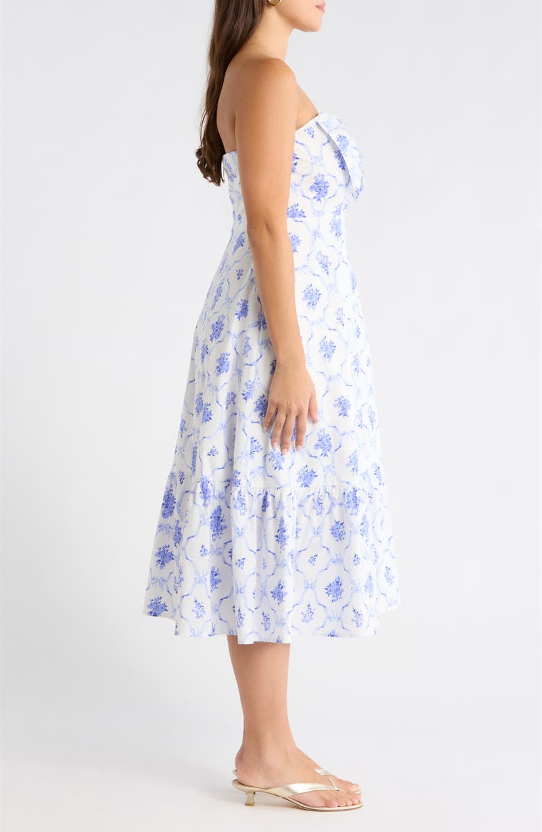 SUGARLIPS Nia Floral Perline Bow Midi Sundress, Alternate, color, White-Blue