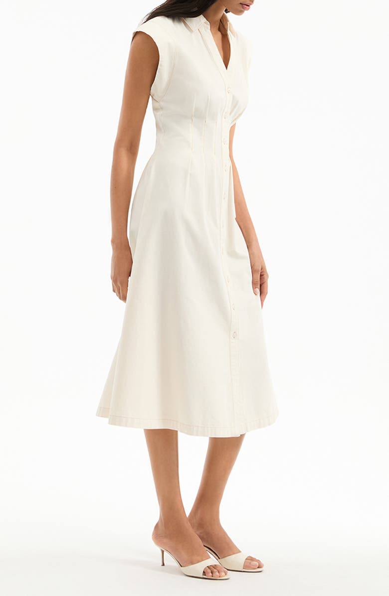 Veronica Beard Ruben Cap Sleeve Cotton Midi Shirtdress, Alternate, color, Ecru