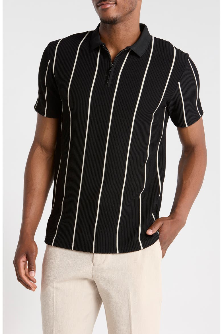 Vertical Stripe Zip Polo, Main, color, BLACK