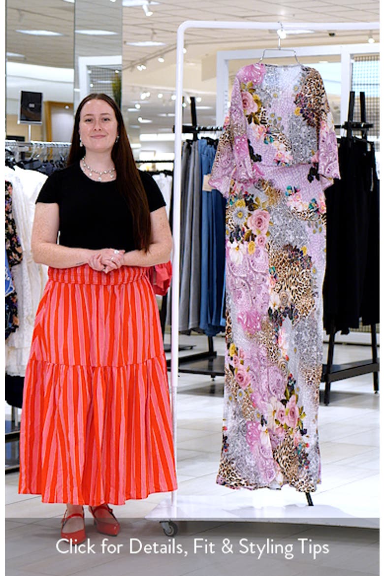 Izel Mix Print Maxi Slip Dress with Removable Cape video