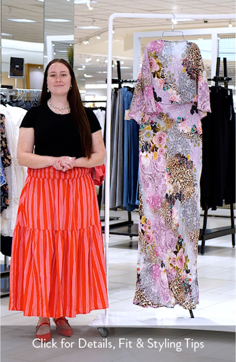 Izel Mix Print Maxi Slip Dress with Removable Cape, sales video thumbnail