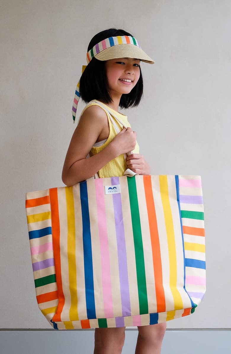 Mimi & Lula Kids' Stripe Canvas Beach Bag, Alternate, color, Light/ Pastel Orange