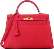 Pre-Owned Hermes Kelly Handbag Red Epsom with Gold Hardware 32