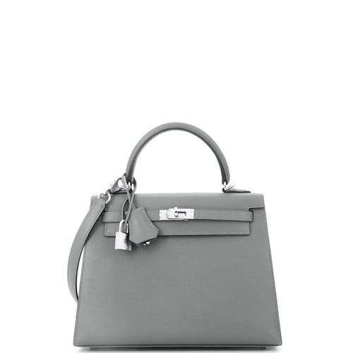Pre-owned Hermes  Hermes Kelly Handbag Grey Madame With Palladium Hardware 25 In Gray