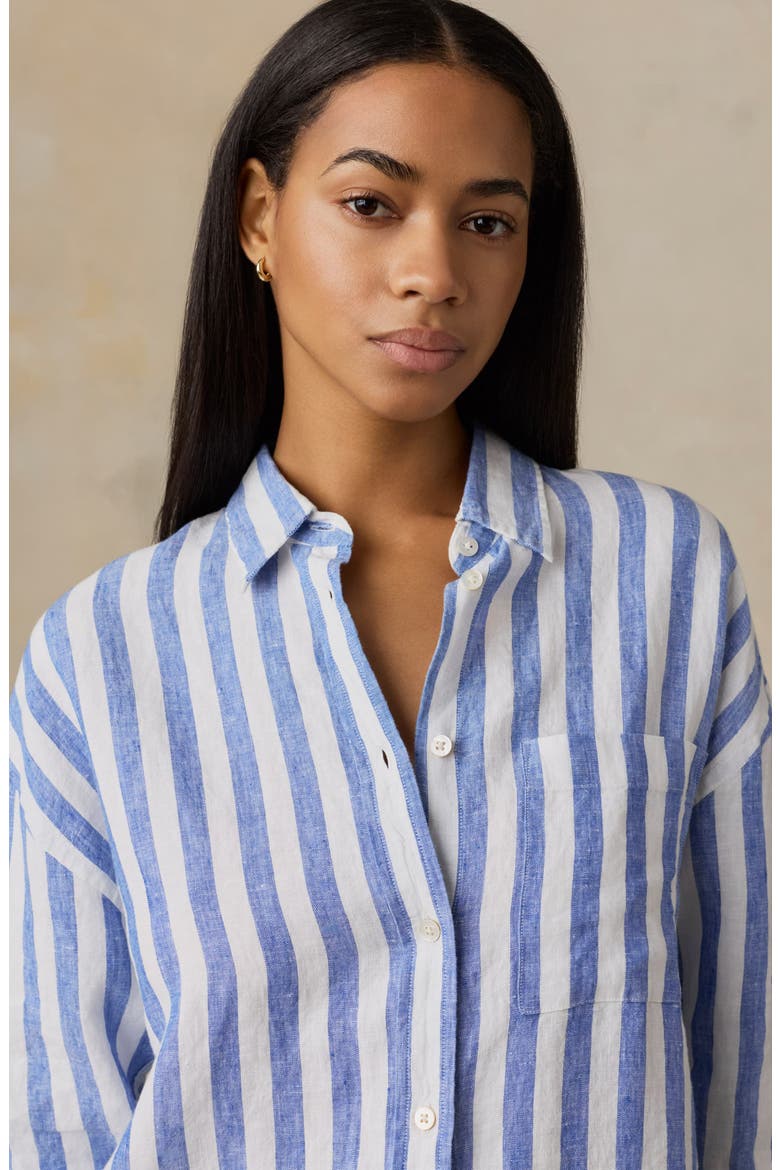 Laguna Linen Button-Up Shirt, Alternate, color, COASTAL CALM STRIPE
