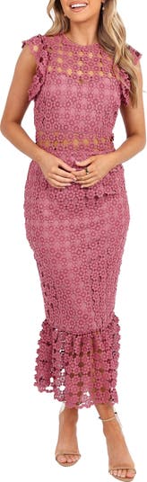 chinese dress ladies Emersyn Midi Lace Dress - White