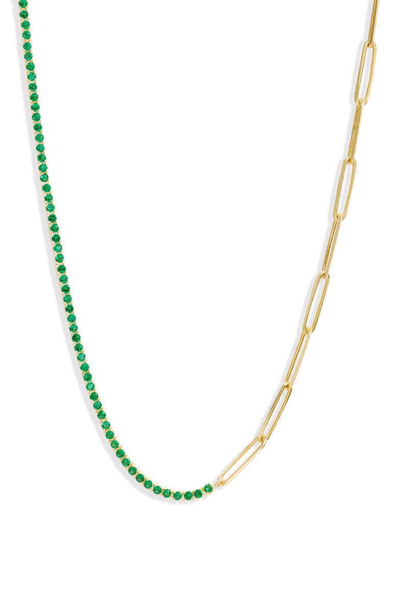 Half Link Tennis Choker Necklace, Main, color, GOLD/ GREEN